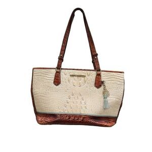 Brahmin Mini Asher Shoulder Bag Brown/ Ivory/ Blue